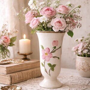 Vintage Hand-Painted Franciscan Desert Rose LG Ceramic Vase 10 1/4" Engraved